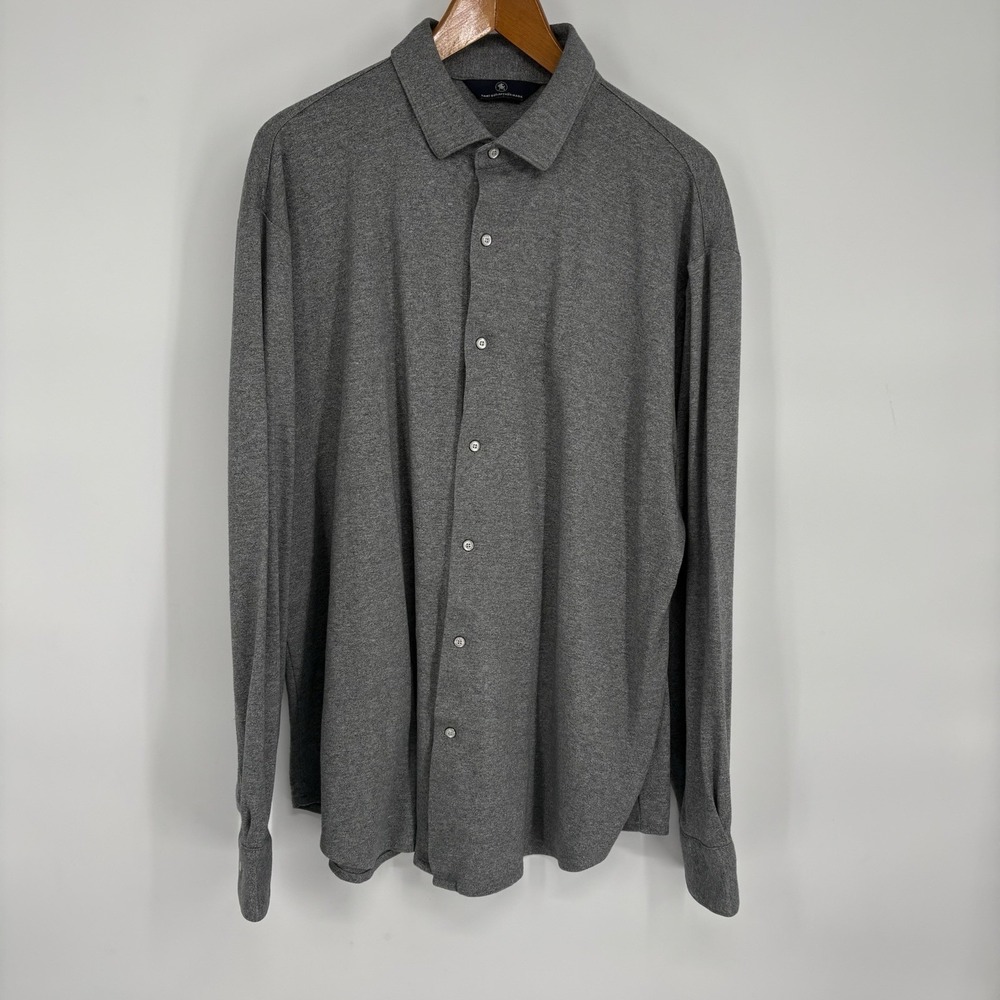 Hart Schaffner Marx Mens Cotton‎ Knit Snap Button Up Shirt XL Gray Soft Casual